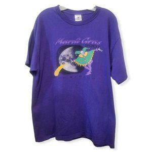 VTG 2001 Mardi Gras T Shirt Adult L The Strand Purple Alien Joker Moon Graphic